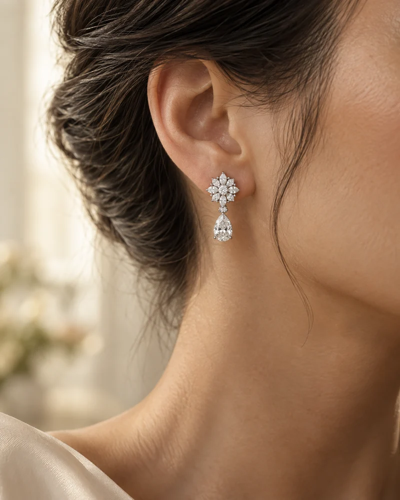 Earrings styled on a model