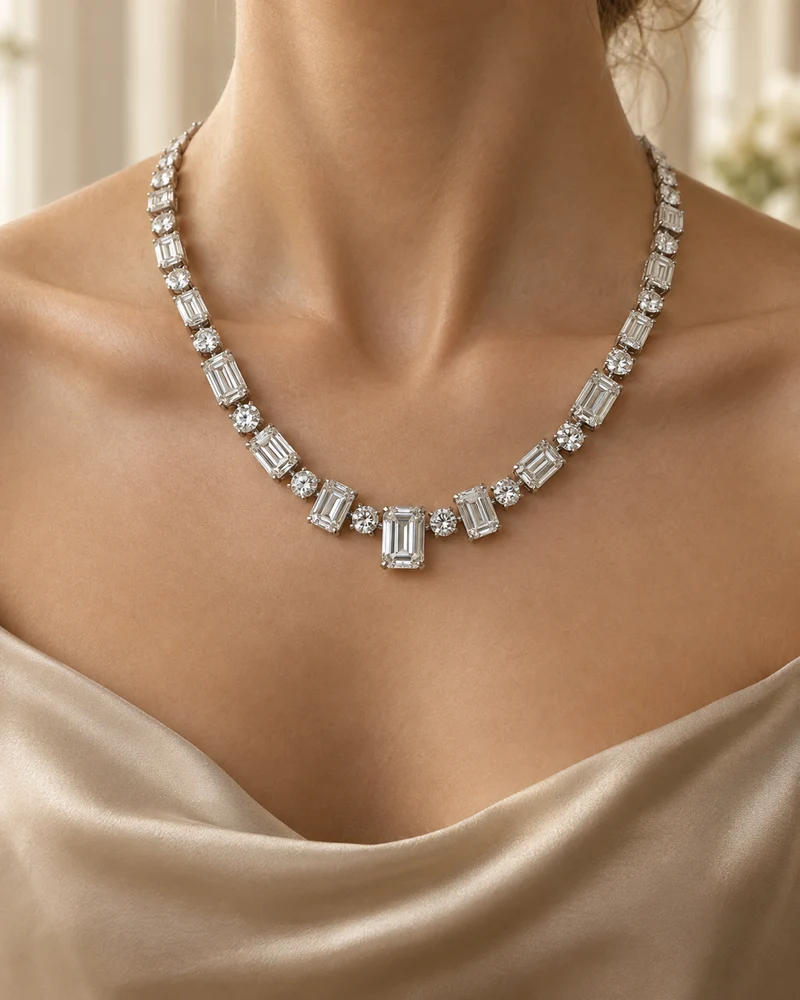 Necklaces styled on a model